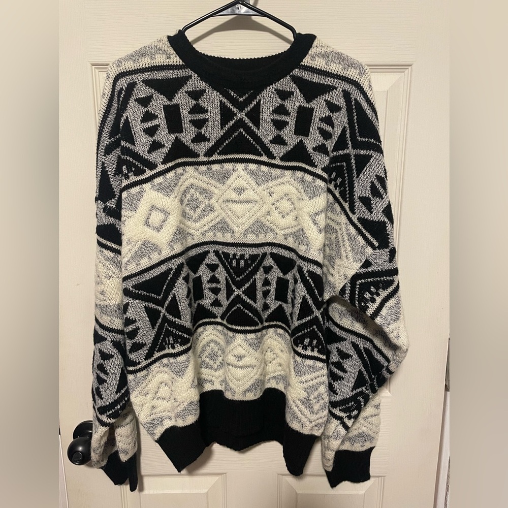 Vintage Men’s Expressions Crewneck Unique Pattern Sweater, Men’s XL